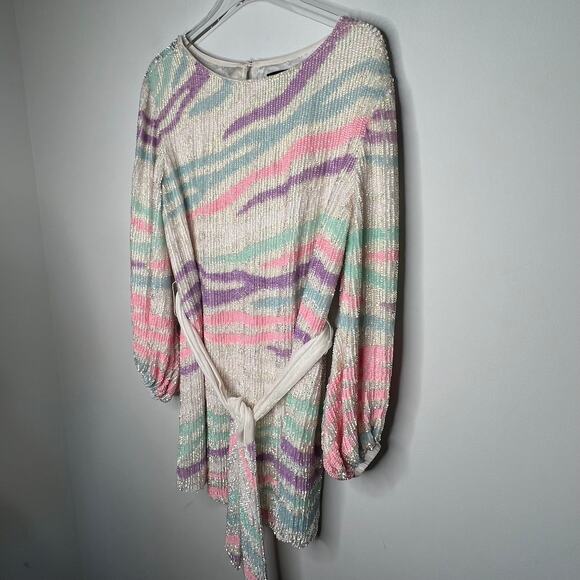 Retrofête Pastel Rainbow Zebra Sequin Grace Mini Dress Size XS - Picture 7 of 8